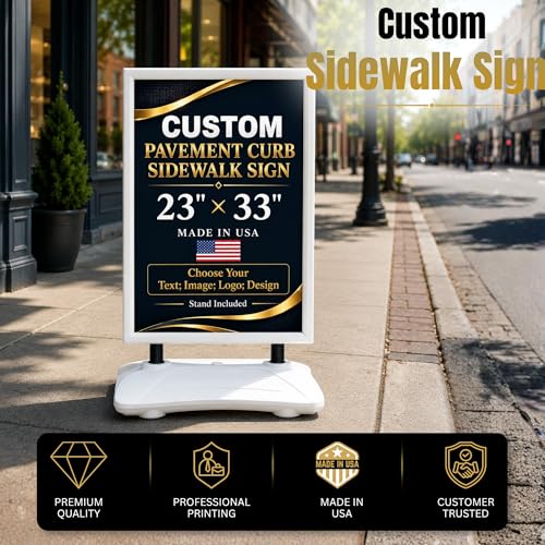 Custom Weighted Sidewalk Sign Display by BCB Print – 23x33 Outdoor Sign Holder with Custom Print | Heavy Duty Advertising Stand for Business, Storefront Use | Made in USA - color: Pavement Curb Sidewalk Sign