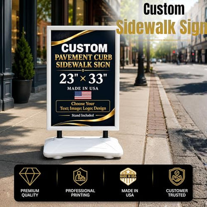 Custom Weighted Sidewalk Sign Display by BCB Print – 23x33 Outdoor Sign Holder with Custom Print | Heavy Duty Advertising Stand for Business, Storefront Use | Made in USA - color: Pavement Curb Sidewalk Sign