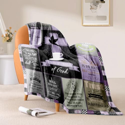 Child of God Christian Throw Blanket 50 x 60, Bible Verse Scripture Patchwork Inspirational Religious Gift for Women Men Teens, Baptism Confirmation Birthday Christmas, Prayer Room Decor (Christian)