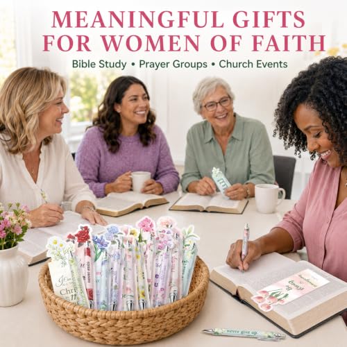 30 Sets Christian Bible Verse Pens Gifts Bulk with Bookmarks Inspirational Scripture Pens Religious Ballpoint Pen with Black Ink Floral Design for Prayers Women Church Gifts (Floral) - style: Floral