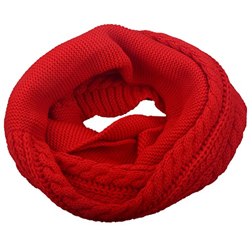 NEOSAN Womens Thick Ribbed Knit Winter Infinity Circle Loop Scarf - color: Crochet Red