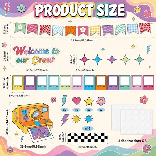 Retro Remix Bulletin Board Decoration Set Welcome to Our Crew Classroom Decorations Groovy Vintage Camera Retro DIY Photo Craft Paper Cutouts for Back to School Chalkboard Wall Door Decor - style: Retro Remix