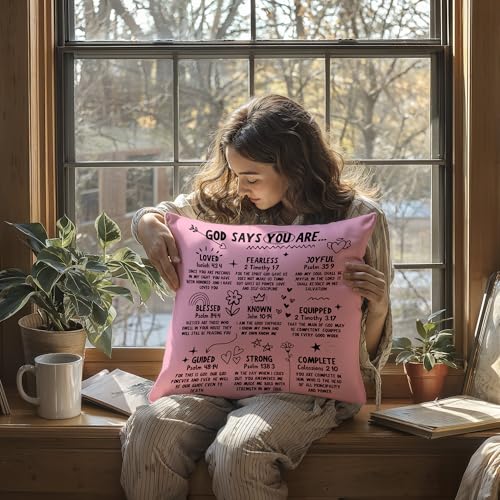 Christian Throw Pillow Covers 18X18,God says You are Loved,Fearless，Joyful，Blessed，Strong Jesus Doodle Throw Pillow Covers,Christian Housewarming Gifts,Inspirational Gifts for Women（Pink） - color: 01 Christian Pink