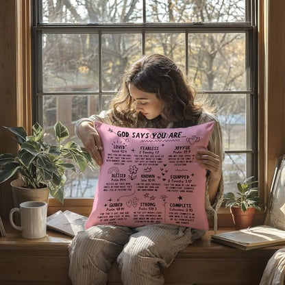 Christian Throw Pillow Covers 18X18,God says You are Loved,Fearless，Joyful，Blessed，Strong Jesus Doodle Throw Pillow Covers,Christian Housewarming Gifts,Inspirational Gifts for Women（Pink） - color: 01 Christian Pink