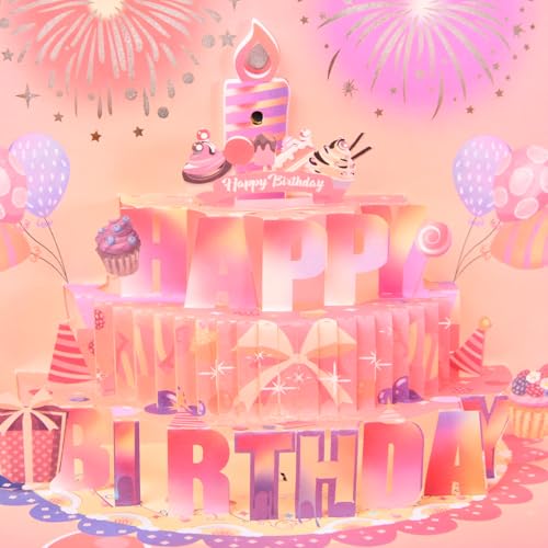 3D pop-up music birthday card - LED Light Cake Greeting Card - color: Cake - Pink