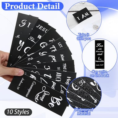 200 Pcs Christian Gift for Women Christian Accessories Include 50 Bible Verses Notebook 50 Church Bookmark 50 Ballpoint Pen Organza Bag Gift for Christmas Church Motivational (Black,White) - style: Black,White