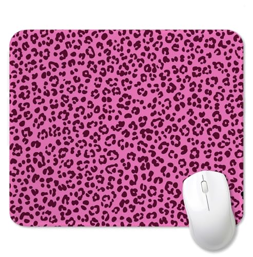 Trendy Hot Pink Leopard Print Mouse Pad for Desk, Funky Y2K Cheetah Print Mousepads with Anti-Slip Rubber Base for Computer Laptop Home Office Desk Accessories, 9.5x7.9 Inch - color: Square mouse pad-Pink leopard print