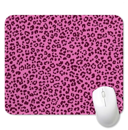 Trendy Hot Pink Leopard Print Mouse Pad for Desk, Funky Y2K Cheetah Print Mousepads with Anti-Slip Rubber Base for Computer Laptop Home Office Desk Accessories, 9.5x7.9 Inch - color: Square mouse pad-Pink leopard print