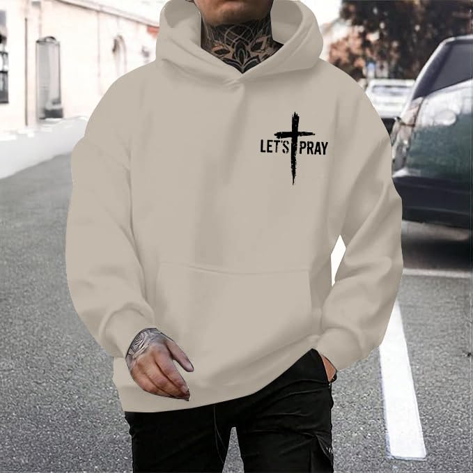 Christian Hoodies for Men Jesus Cross Casual Tops - color: Apricot, size: X-Large