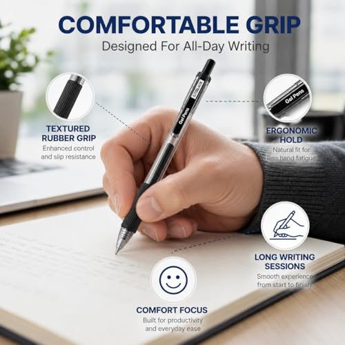 100 Pack 0.7mm Black Gel Pens Retractable Medium Ballpoint Pens Bulk
