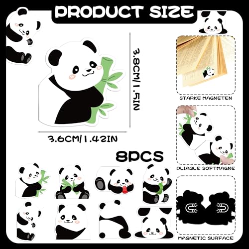 Panda Magnetic Bookmarks Gifts - 8 Pcs Cute Animals Funny Bookmark - style: Panda