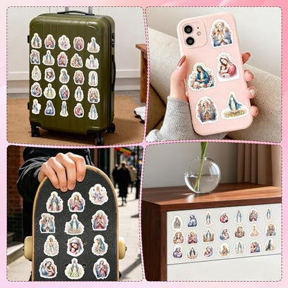 Virgin Mary Stickers for Adults - 50 Pcs Catholic Water Bottle Stickers, Blessed Mother Waterproof Scrapbook Sticker, Vinyl Decals for Luggage Laptop Journal - style: Catholic