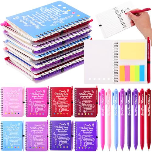 10 Sets Mother's Day Christian Gifts Bulk Bible Verse Spiral Notebooks with Sticky Note Religious Ballpoint Pens Prayer Journal Church Gifts for Mamas Mom Women Mother's Day