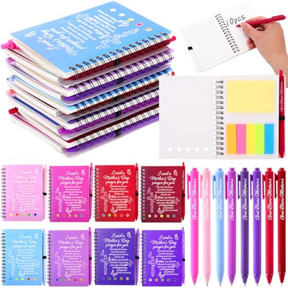 10 Sets Mother's Day Christian Gifts Bulk Bible Verse Spiral Notebooks with Sticky Note Religious Ballpoint Pens Prayer Journal Church Gifts for Mamas Mom Women Mother's Day