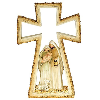 Dicksons Golden Brown Holy Family in Cross 8.5 x 5.5 Resin Decorative Tabletop Figurine