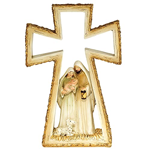 Dicksons Golden Brown Holy Family in Cross 8.5 x 5.5 Resin Decorative Tabletop Figurine