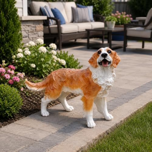 Realistic Large Dog Garden Statue, Lifelike Sitting Resin Dog Figurine, Weather-Resistant Outdoor Sculpture for Yard, Lawn, and Pet Memorial Gift - color: Tricolor (Black, White, Tan)