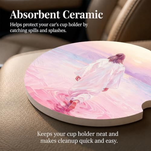 Christian Car Coasters Set of 2, Pink Religious Jesus Car Accessories, 19 - color: Pink Religious Jesus