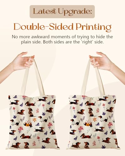 Miss Adola Canvas Tote Bag with Zipper for Women - color: Colorful Dachshund