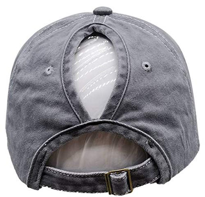 Women American Flag Ponytail Hat, Embroidery Adjustable Washed Distressed Messy Bun Baseball Cap … - color: Us Flag -Gray
