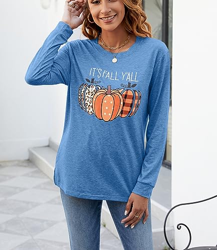 Womens Pumpkin Graphic Sweatshirts Crewneck Casual Fall Long Sleeve Tops - color: Blue, size: Medium