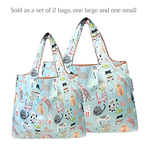allydrew Large Foldable Tote Nylon Reusable Grocery Bags - color: Set of 2, Cool Cats, size: Large & Small (Set of 2)