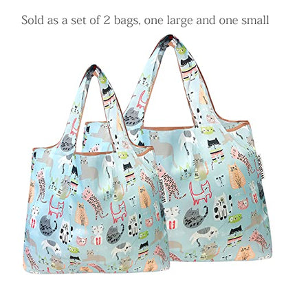 allydrew Large Foldable Tote Nylon Reusable Grocery Bags - color: Set of 2, Cool Cats, size: Large & Small (Set of 2)