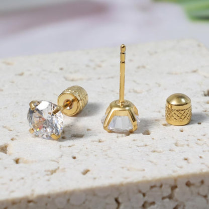 Titanium Earrings Push-in Threadless Flat Back Stud Earrings for Women Men, Cartilage Earring Hypoallergenic Cubic Zirconia Earrings Studs for Helix Tragus Piercing Jewelry - color: Gold-7mm