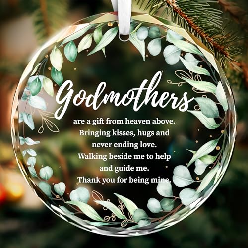 Fatbaby Godmother Gifts from Godchild Goddaughter, Godmother Glass Ornament 2026, Christas Birthday Baptism Gift for Godmothers - color: Godmother