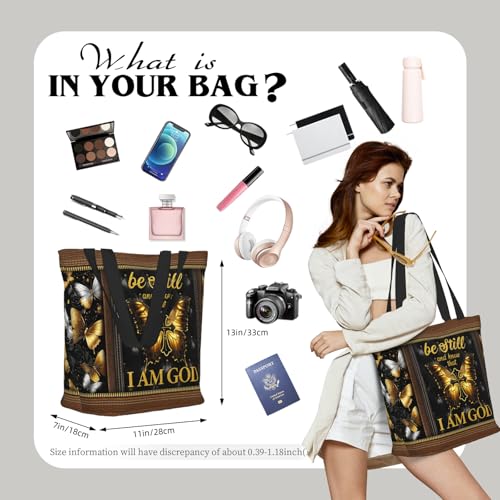 Tote Bag For Women, Tote Bag With Zipper Large Shoulder Bag For Women Travel, Work, Office, College, Nursing - color: Be Still and Know That I Am God