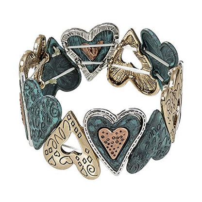 Madison Tyler Religious Prayer Bracelet For Women - style: Gold Plated/Silver Plated/Rose Gold Plated Patina Turquoise Stretch Heart Love Bracelet