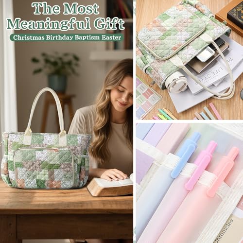 Large Bible Bag Quilted Bible Cover Case Kit for Women, Splicing Floral - style: Splicing Floral