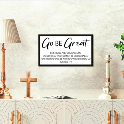 Joshua 1:9 Christian Wood Box Sign Desk Deocr,Go be Great Bible Verse Wooden Block Sign for Scripture Home Office Bedroom Wall Shelf Tabletop Decor - style: Joshua 1:9