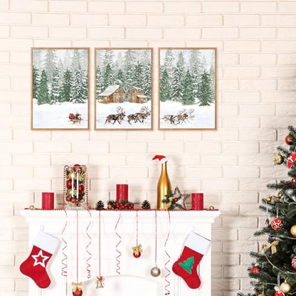 CHDITB 3 Pcs Santa Reindeer Sleigh Framed Canvas Wall Art 12x16 Inch - color: Santa Claus Reindeer Sleigh, size: 12"L x 16"W