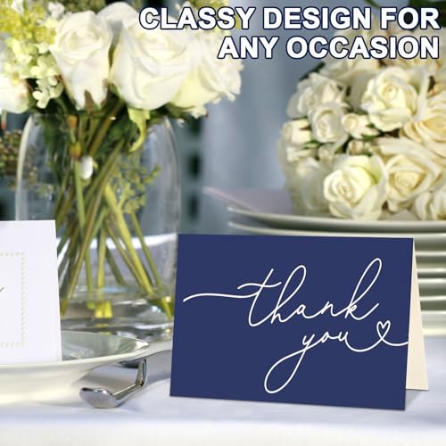 Teling 200 Set Thank You Cards with Envelopes Bulk, 6 x 4 Inch Blank Thank U Greeting Notes with Brown Kraft Envelopes Stickers Thankyou Card Set for Graduation Wedding Birthday Baby Shower(Navy Blue) - color: Navy Blue