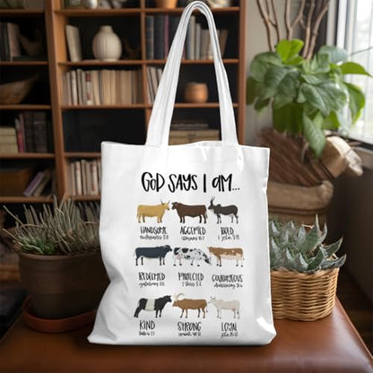VICBOU Bible Verse Canvas Tote Bag, Inspirational Religious Christian Gifts for Women Men Canvas Tote Reusable Grocery Bags - color: Godsays08