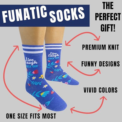 FUNATIC Socks with Funny and Profane Sayings, Sarcastic Gift for Men Women - color: Live, Laugh, F Off