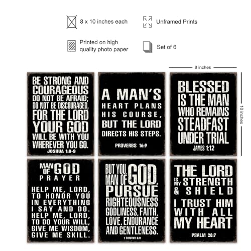 Christian Wall Art - Religious Wall Decor- Christian Gifts for Men - Motivational Quotes Scripture - Man cave Decor - Positive Quotes Wall Art - Inspirational Office Décor Print