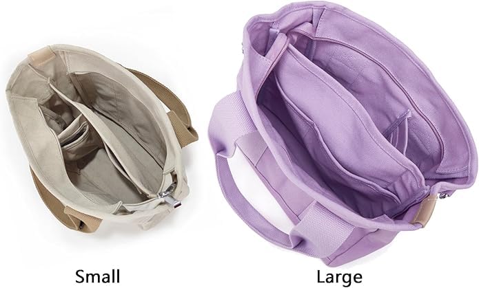 Canvas Tote Bag for Women,Small Totes Bags with Zipper Crossbody Purse with Pockets Large Shoulder Handbag,2 Sizes - color: Purple, size: Small