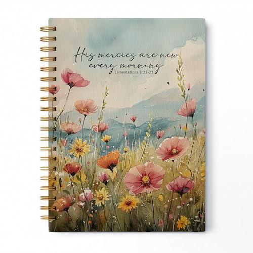 Wildflower Christian Spiral Notebook, His Mercies Are New Every Morning Bible Verse Journal, Rustic Floral Religious Hardcover Lined Notebook Journal, 5.5x8.3 Inch - color: pattern-16