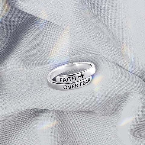 Faith Over Fear Cross Ring For Women, Christian Blessed Hope Love Encouragement Rings Adjustable Open Wrap Thumb Cross Inspirational Ring Jewelry Graduation Cocktail Party Gift - color: Silver
