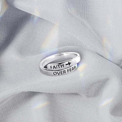 Faith Over Fear Cross Ring For Women, Christian Blessed Hope Love Encouragement Rings Adjustable Open Wrap Thumb Cross Inspirational Ring Jewelry Graduation Cocktail Party Gift - color: Silver