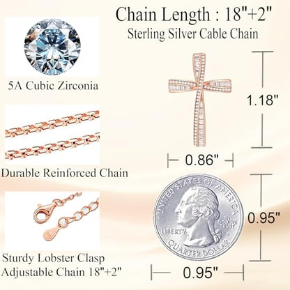Cross Necklace for Women, 925 Sterling Silver 18K Gold Plated Cross Necklaces for Women, Cross Pendant with 5A Cubic Zirconia Diamond, Birthday Christmas Jewelry Gifts for Women Her Wife - color: Rose gold