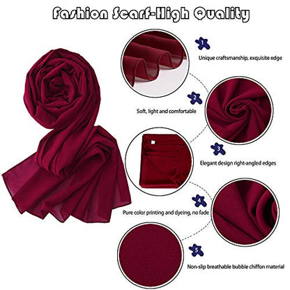 LMVERNA Solid Color Bubble Chiffon Scarf for Women Fashion Soft Hijab Long Scarfs Wrap Scarves - color: Red2