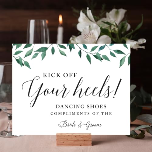 Andaz Press Wedding Party Signs, Natural Greenery Green Leaves, 8.5x11-inch, Dancing Shoes - Kick Off Your Heels!, 1-Pack - color: Activities Dance Kick Off