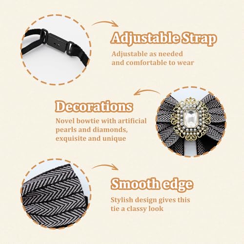 Womens Bow Tie Adjustable Rhinestone Bowtie for Women Ladies Girls Pre-tied Womens Tie for Shirt Suit Uniform - color: Black-strap