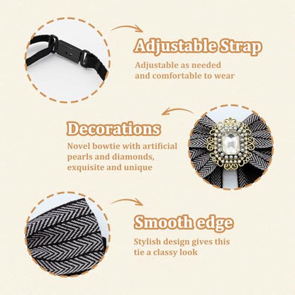 Womens Bow Tie Adjustable Rhinestone Bowtie for Women Ladies Girls Pre-tied Womens Tie for Shirt Suit Uniform - color: Black-strap