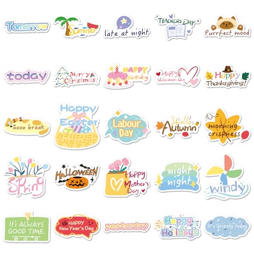 50Pcs Important Day Text Stickers Waterproof Vinyl Decals, Cute Quote Stickers for Planners, Laptops, Water Bottles(Important Day) - color: Important Day