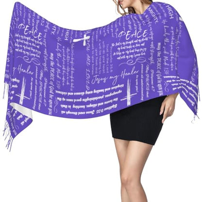 Prayer Shawls and Wraps for Women, Jesus Christian Gifts Bible Scarf Super Soft Fashion Shawl With Tassel - color: Purple