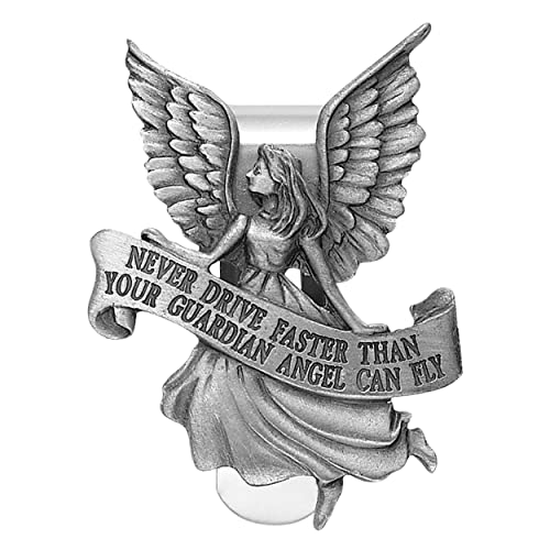 True Faith Jewelry Pewter Never Drive Faster Than Your Guardian Angel Can Fly Visor Clip, Driver Gift for Car, Travel Safely, Fine Pewter, 2-1/8 x 1-3/4 Inch - size: Travel Cross 3
